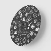 Vrolijk kerstkerstkerstkerstkerstsymbolen, zwart e ronde klok (Hoek)