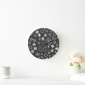 Vrolijk kerstkerstkerstkerstkerstsymbolen, zwart e ronde klok (Huis)