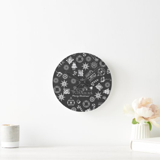 Vrolijk kerstkerstkerstkerstkerstsymbolen, zwart e ronde klok (Huis)