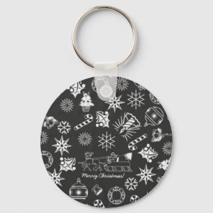 Vrolijk kerstkerstkerstkerstkerstsymbolen, zwart e sleutelhanger