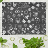 Vrolijk kerstkerstkerstkerstkerstsymbolen, zwart e theedoek (Gevouwen)