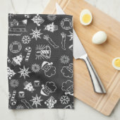 Vrolijk kerstkerstkerstkerstkerstsymbolen, zwart e theedoek (Quarter Fold)