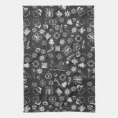 Vrolijk kerstkerstkerstkerstkerstsymbolen, zwart e theedoek (Verticaal)