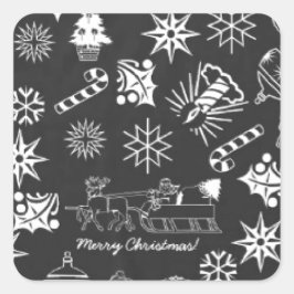 Vrolijk kerstkerstkerstkerstkerstsymbolen, zwart e vierkante sticker