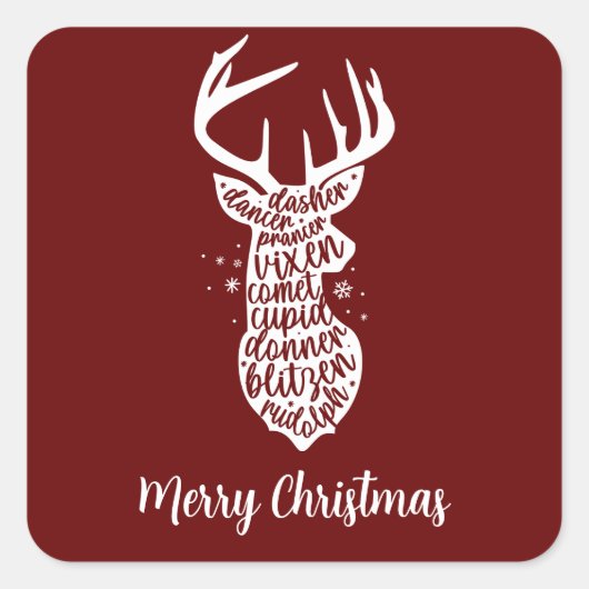 Vrolijk kerstkerstkerstkerstrenrennen, donkerrood vierkante sticker (Voorkant)