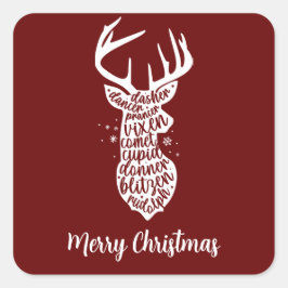 Vrolijk kerstkerstkerstkerstrenrennen, donkerrood vierkante sticker
