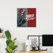 Vrolijk kerstkerstkerstman met een motorfiets poster (Thuiskantoor)