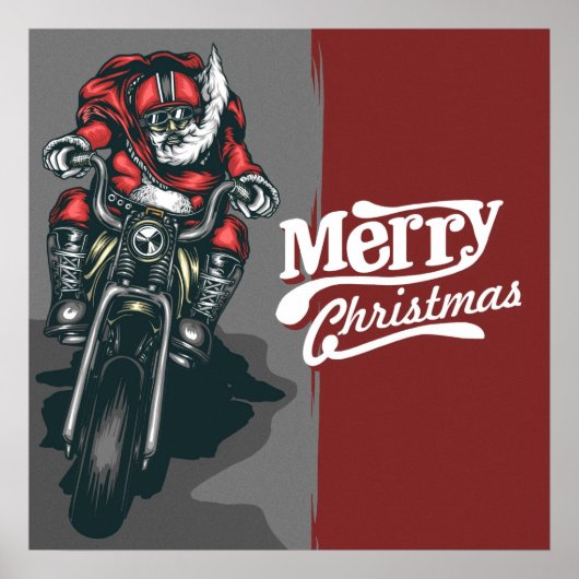 Vrolijk kerstkerstkerstman met een motorfiets poster (Voorkant)