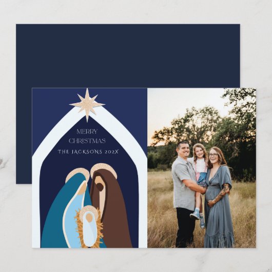 Vrolijk kerstkerststal ontwerp feestdagenkaart (Voorkant / Achterkant)