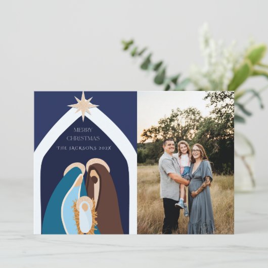 Vrolijk kerstkerststal ontwerp feestdagenkaart (Staand voorkant)