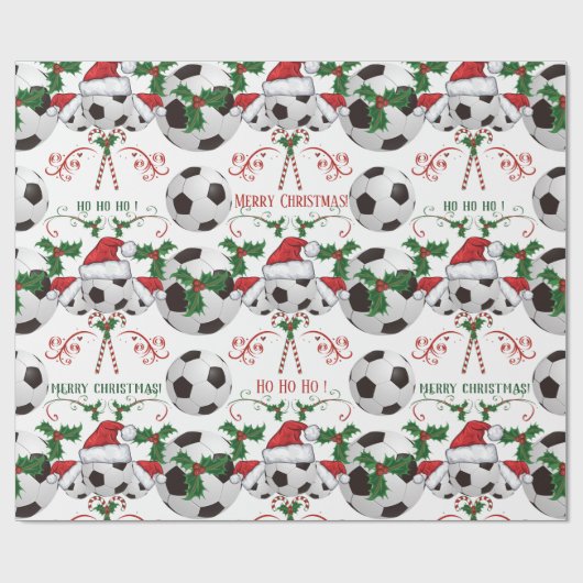 Vrolijk kerstkerstVoetbal kerstman Cadeaupapier (Vlak)