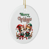 Vrolijk Kerstkitten Elfen Keramisch Ornament (Rechts)