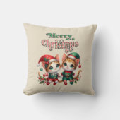 Vrolijk Kerstkitten Elfen Kussen (Voorkant)