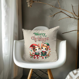 Vrolijk Kerstkitten Elfen Kussen