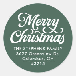 Vrolijk kerstklassiek groen retouradres ronde sticker