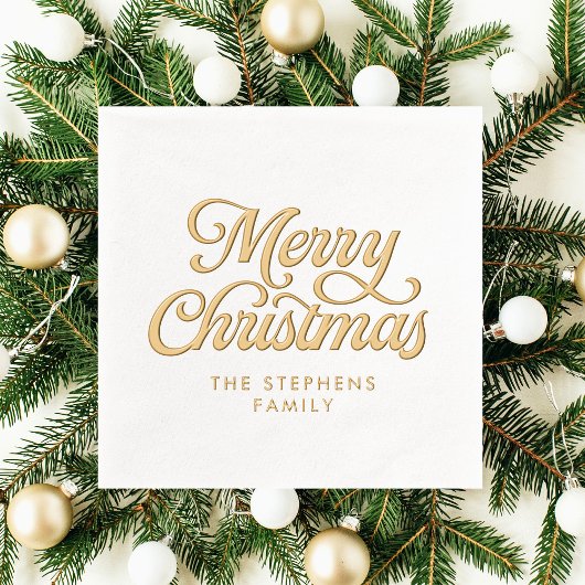 Vrolijk kerstklassiek retro script vakantiefeest folie servetten