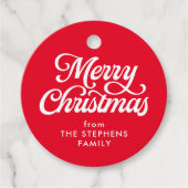 Vrolijk kerstklassiek rood kerstcadeau label (Voorkant)
