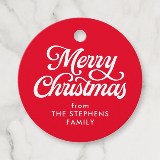 Vrolijk kerstklassiek rood kerstcadeau label (Voorkant)