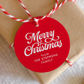 Vrolijk kerstklassiek rood kerstcadeau label