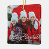 Vrolijk kerstklassiek script één fotovakantie keramisch ornament (Links)