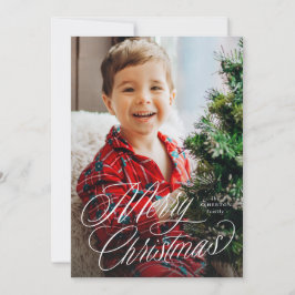 Vrolijk kerstklassiek script twee foto's groen feestdagenkaart