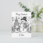 Vrolijk kerstkleur voor mij | Sneeuwman en Bunny Briefkaart (Staand voorkant)