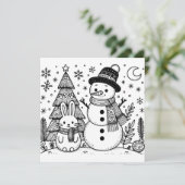 Vrolijk kerstkleur voor mij | Sneeuwman en Bunny Feestdagenkaart (Staand voorkant)