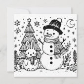 Vrolijk kerstkleur voor mij | Sneeuwman en Bunny Feestdagenkaart (Voorkant)