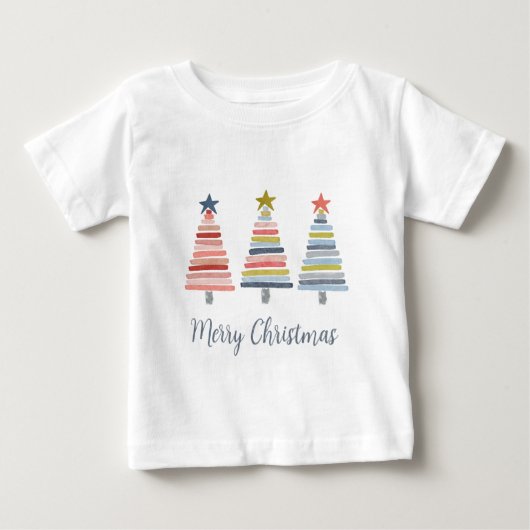 Vrolijk kerstkleurrijk gestapelde bomen T-Shirt (Voorkant)
