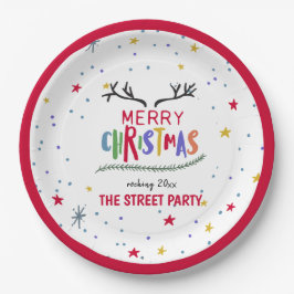 Vrolijk kerstkleurrijk renrendier Antlers & sterre Papieren Bordje