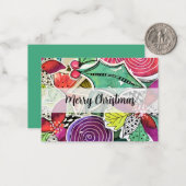 Vrolijk kerstkleurrijk Waterverf Patroon Notitiekaartje (Voorkant / Achterkant in situ)