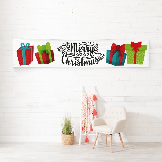 Vrolijk kerstkleurrijke cadeautjes cadeaus spandoek (Insitu)