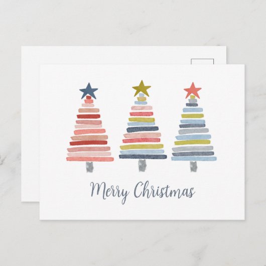 Vrolijk kerstkleurrijke gestapelde bomen feestdagenkaart (Voorkant / Achterkant)