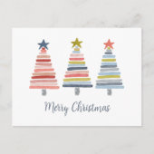Vrolijk kerstkleurrijke gestapelde bomen feestdagenkaart (Voorkant)