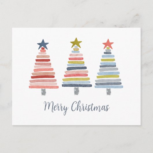 Vrolijk kerstkleurrijke gestapelde bomen feestdagenkaart (Voorkant)