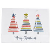 Vrolijk kerstkleurrijke gestapelde bomen groot cadeauzakje (Achterkant)