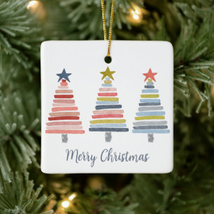 Vrolijk kerstkleurrijke gestapelde bomen keramisch ornament