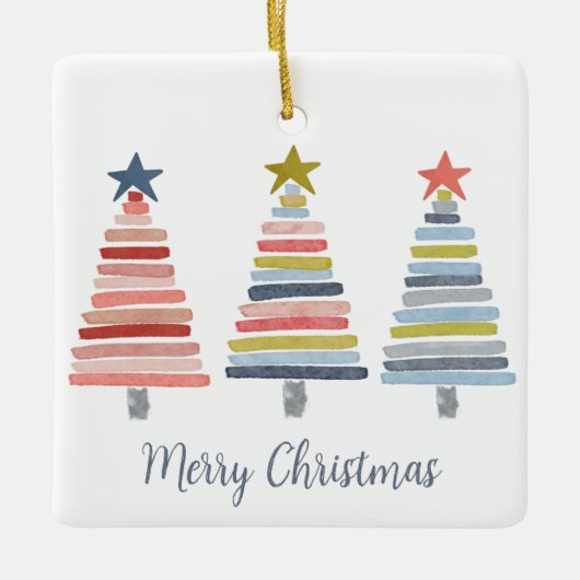 Vrolijk kerstkleurrijke gestapelde bomen keramisch ornament (Voorkant)