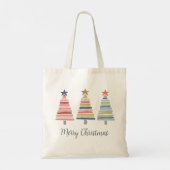 Vrolijk kerstkleurrijke gestapelde bomen tote bag (Achterkant)