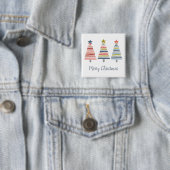 Vrolijk kerstkleurrijke gestapelde bomen vierkante button 5,1 cm (In situ)