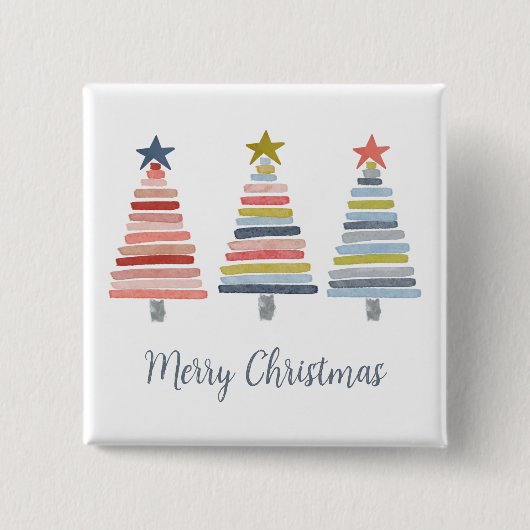 Vrolijk kerstkleurrijke gestapelde bomen vierkante button 5,1 cm (Voorkant)