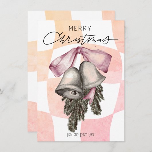  vrolijk kerstklokken strikken kerst feestdagenkaart (Voorkant / Achterkant)