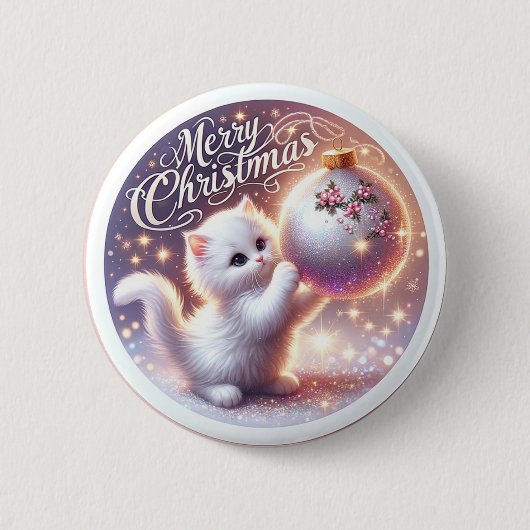 Vrolijk kerstknopje met kitten ronde button 5,7 cm (Voorkant)