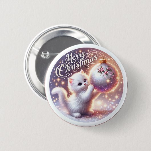 Vrolijk kerstknopje met kitten ronde button 5,7 cm (Voorkant /achterkant)