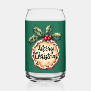 Vrolijk kerstkoekje met Holly Berries Blikvorm Glas