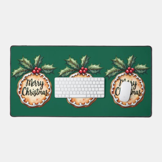 Vrolijk kerstkoekje met Holly Berries Bureaumat (Keyboard & Muis)