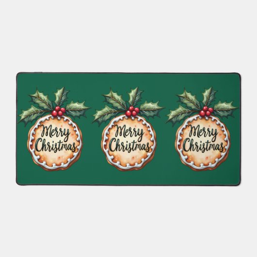 Vrolijk kerstkoekje met Holly Berries Bureaumat (Voorkant)