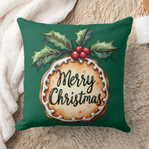 Vrolijk kerstkoekje met Holly Berries Green Kussen