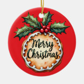 Vrolijk kerstkoekje met Holly Berries Keramisch Ornament (Voorkant)