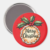 Vrolijk kerstkoekje met Holly Berries Magneet (Voorkant / Achterkant)